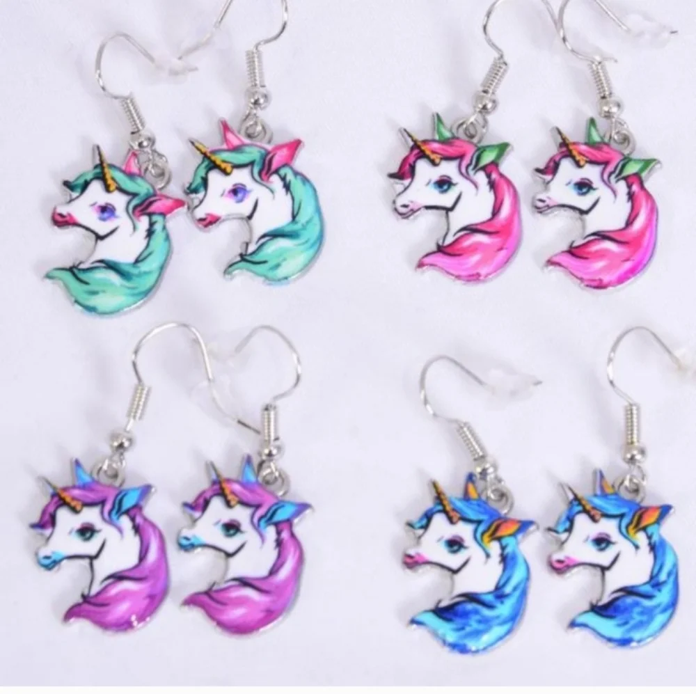 Unicorn Gold Earrings Ear Wire *Pink Pony Horse Hypoallergenic NEW